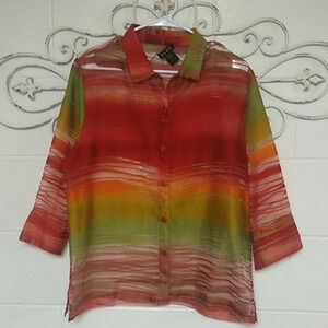 ORANGE SHEER, 3/4 SLEEVE,  SHACKET BLOUSE